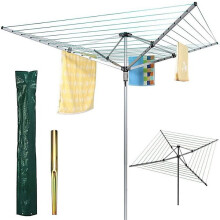 Rotary Airer 4 Arm Outdoor Washing Line Clothes Dryer + Spike & Free Cover 50M