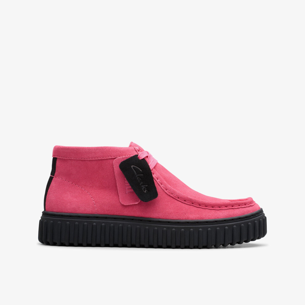 Clarks Unisex Pink Torhill Older Fuchsia Suede Ankle Boots In | : Size 2-Wide Fit - Image 2