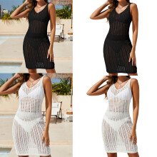 Swimsuit Coverup Dress Crochet Bikinis Cover Up Hollow-out Women Beach Dress White