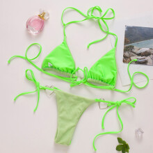Women Sexy Lacing Bathing Suit Set Thong Beachwear Solid Color Strappy Swimwear CK807GR S
