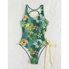 Women Lace Up Bathing Suit Girl One Piece Swimsuit Sexy Hollow Backless Light blue S