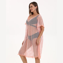 Women Swimsuit Sunscreens Coverups Hollows Crochet Short Sleeve Beachwear One Size Orange