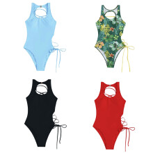 Womens Backless Bathing Suit Hollow One Piece Swimsuit Lace Up Cut-out Bikinis Color S