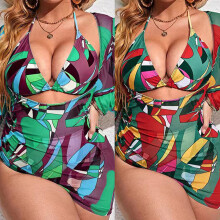 Womens 3Piece Swimsuits Triangle-Bikini Bathing Suits with Mesh Picture color 2 XL