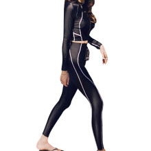 Womens Surfing Suit Conservative Bikinis Split Bathing Suit Long Sleeve Swimwear Black M