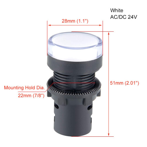 2Pcs White Indicator Light AC/DC 24V, 22mm Panel Mount, for Electrical Control Panel, HVAC, DIY Projects 1