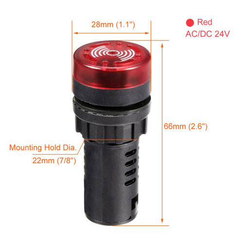 2Pcs Red Pilot Light with Buzzer AC/DC 24V, 22mm Panel Mount Flashing Alarm, for Electrical Control Panel, HVAC, DIY Projects 1