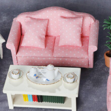 Realistic Mini Sofa Rural Floral Furniture Lounge Dollhouse Accs Cake Toppers double sofa