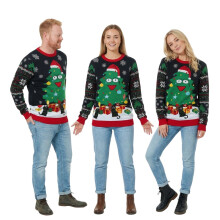 Pull de Noël en maille avec LED à manches longues et col rond Multicolore L — chandail lumineux, ugly sweater led