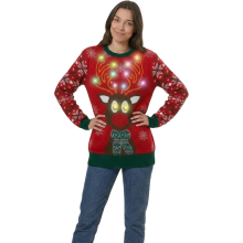 Jersey de Punto Navideño para Mujer con LED Divertido Cómodo Cálido Rojo S — sueter navidad luces, ropa fiesta invierno