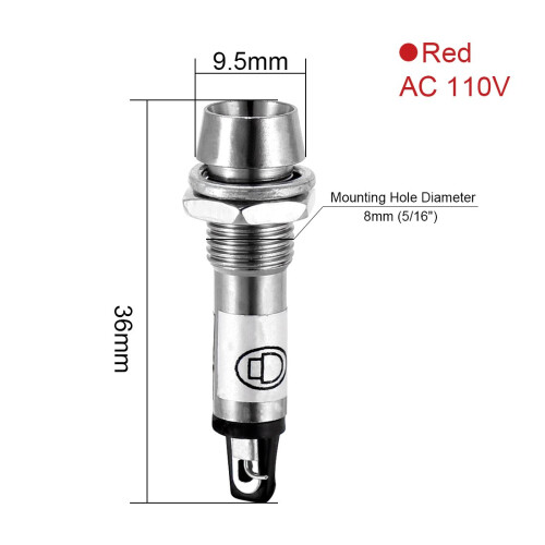Indicator Light AC 110V, Red, Metal Shell Panel Mount 5/16" 8mm 4Pcs 1
