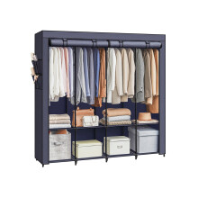 Portable Closet - Fabric - Dark Blue - Large Capacity with 4 Hanging Rails and Shelves