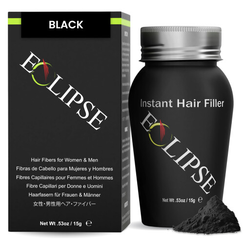 Fibra per Capelli ECLIPSE Nera per Diradamento - Nascondi la Perdita di Capelli in 15 Secondi - Fibra per Capelli 15g