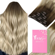 YoungSee Extensiones de Clip Ombre en Cabello Humano Mezcla Castaño Oscuro Rubio Dorado Platino