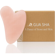 DoSensePro Strumento Gua Sha in Quarzo Rosa - Cristallo a Forma di Cuore per Gonfiore, Drenaggio Linfatico, Sculpting Viso