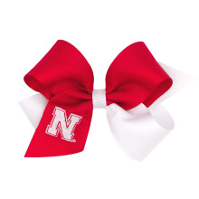 Divine Creations Girls' Collegiate Themed Game Day Two-Tone Hair Bow by Wee Ones on a WeeStay Clip, Classic Grosgrain, Medium, Nebraska