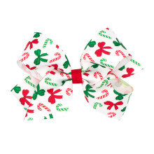 Wee Ones Girls' Toddler Christmas Holiday Embroidered Moonstitch or Printed Grosgrain Hair Bows on WeeStay no-slip clip, Medium, Candy Cane