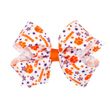 Divine Creations Girls' Collegiate Themed Game Day Logo Print Hair Bow by Wee Ones on a WeeStay Clip, Classic Grosgrain, Classic Grosgrain, Medium, Cl