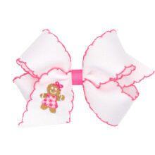Wee Ones Girls Pink Wonderland Christmas Hair Bows, Embroidered Moonstitch or Holiday Print Grosgrain on WeeStay no-slip clip, Medium, Gingerbread