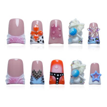 Tesytto Y2K Sweet Press on Nails Korte Eend - Handgemaakte Nude Roze, 3D Strik Lollipop Franse Punt Nepnagels