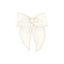 Wee Ones Girls' Satin Bowtie with Twisted Wrap and Whimsy Tails on a WeeStay Hair Clip, Small, Off White