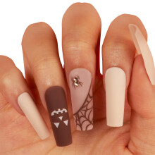 Gold Finger 24 Stück Halloween Kunstnägel, Press On Lange Coffin Square Fake Nails, Kleben Spooky Hexe Geist Spinne Kürbis Schädel
