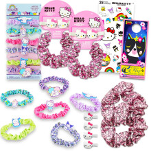 Hello Kitty Scrunchie Set - My Melody, Kuromi en Cinnamoroll Bundel met 8 Scrunchies, 4 Haarclips, Stickers, Meer
