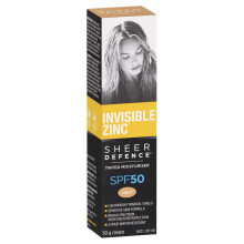 Invisible Zinc Sheer Defence Tinted Light - Daily Facial Moisturizer With Sun Protection SPF 50 To Prevent The Appearance Of Premature Aging Caused by