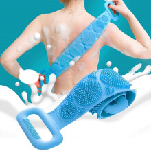Buyzie Silicone Double-Sided Exfoliating Bath Brush | Soft Body Scrubber Belt for Deep Cleansing, Back Scrubbing & Gentle Massage | Long Handle Design