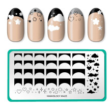 Maniology Fransk Moln Nagel Stämplingsplatta | Kawaii Moln Fransk Tip Design för Söt DIY Manikyr - Återanvändbar, Rektangulär