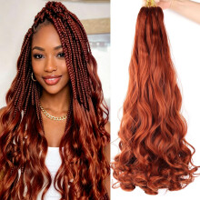 Pelo de trenzar rizado francés pre estirado, 24 pulgadas, 8 paquetes de extensiones de pelo rizado suelto