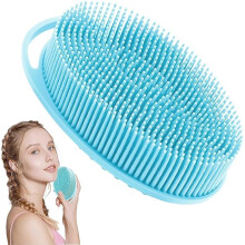 SUKHDHAM Silicone Bath Brush Scrubber - Exfoliating Cleaning Bath Brush - Soft Body Wash Shower Brushes (Light Blue) Material - Silicone