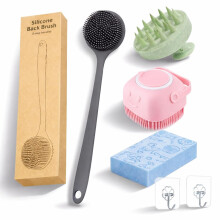 Set de 6 PCS pour la douche - Gant de dos en silicone, brosse à savon, masseur de cuir chevelu, éponge