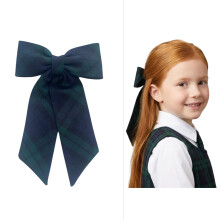 ClassExceed Gran Lazo de Cola Larga Jumbo Uniforme Escolar Cuadrillé Niñas con Clip - Accesorio (Verde Marino *Cuadrillé #7