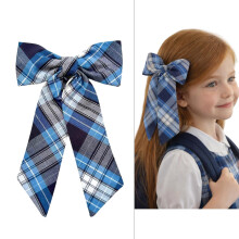 ClassExceed Jumbo Plaid Hair Bow for Girls - Extra Large 5"x8" with Long Tail & Secure French Barrette - Durable Yarn-Dyed Fabric - Back to School Acc