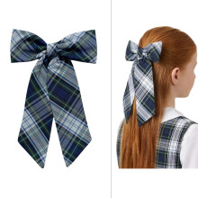 ClassExceed Jumbo Hair Bow for Girls - Extra Large 5"x8" with Long Tail & Secure French Barrette - Durable Yarn-Dyed Fabric - Elegant Back to School A
