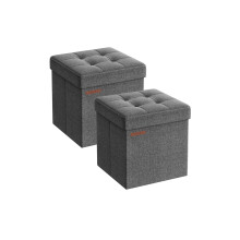 Set of 2 Foldable Storage Ottomans - Fabric - Dark Grey - Multi-Functional Footrest and Storage Solution 30 x 30 x 30 cm