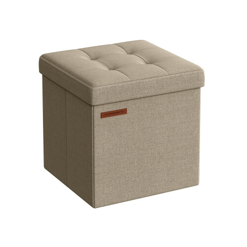 Foldable Storage Ottoman - Fabric - Camel Brown - Multi-functional Bench and Footrest