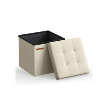 Foldable Storage Ottoman - Fabric - Cream White - Versatile for Living Room and Bedroom