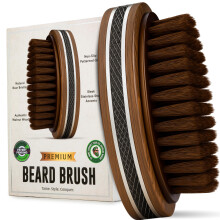 Premium Handmade 4.5" Boar Bristle Beard Brush for Men - Natural Walnut Wood & Non-Slip Rubber Grip - Mens Grooming Brush for Short, Medium & Long Bea