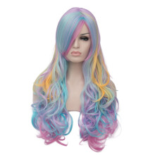 Cying Lin Perücken 27,5" Lange Wellenförmige Locken Regenbogenfarbene Perücke für Frauen