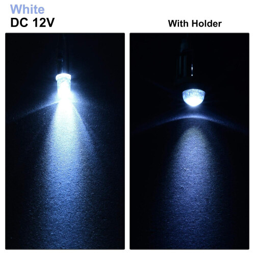 10Set DC 12V 5mm Pre Wired LED with Holder, White Light Round Top Clear Lens, 8mm Panel Mount 1