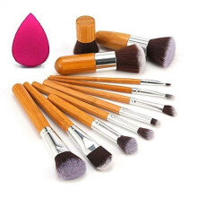 Miss & Mam Professionella Makeupborstar Set Foundation Blending Borste Verktyg Kosmetikkit Makeup Set Borste + Puff - Trä