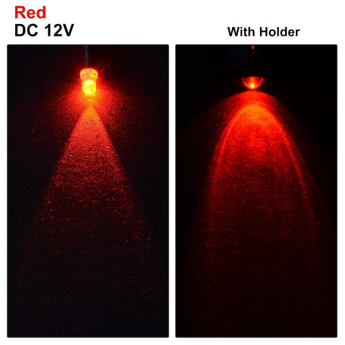 5Set DC 12V 3mm Pre Wired LED with Holder, Red Light Round Top Clear Lens, 6mm Panel Mount 1