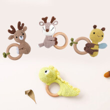 Natural Sensory Toy for Newborn Gift Shower Sensory Gifts Rattle Teether hug shy deer