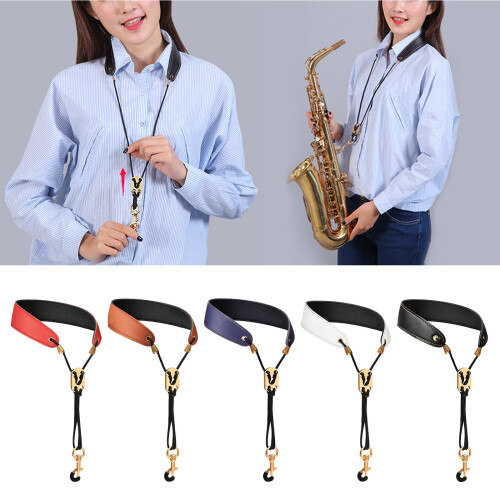 Leather Saxophone Shoulder Strap Neck Harness Musical Instruments Accessories Black 2