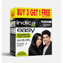 Indica Easy Natuurlijke Zwarte Shampoo Haarkleur | Koop 3, Krijg 1 Gratis | Ammoniavrij | 10 Min Toepassing | 100Ml
