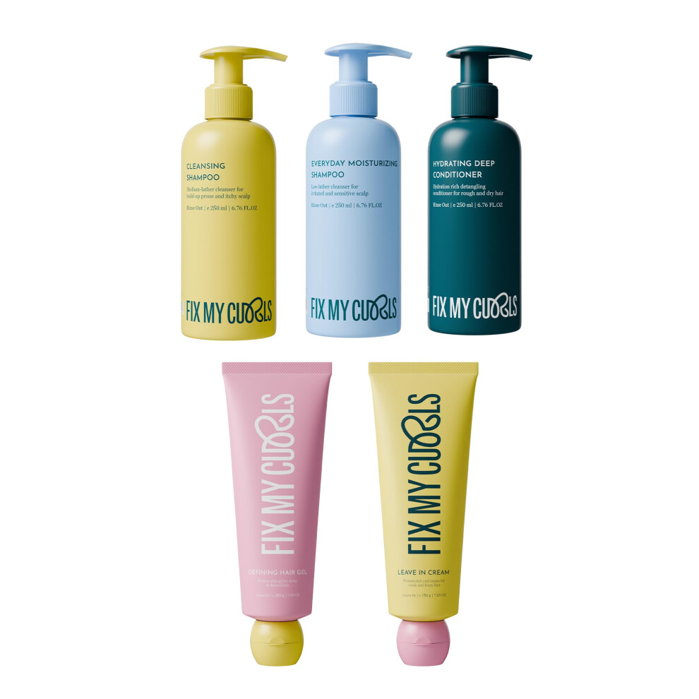 Photos - Hair Styling Product Fix My Curls Complete Curl Care Kit| Cleansing Shampoo, Moisturizing Shampoo, Hydrating Deep Conditioner, Leave-In Cream And