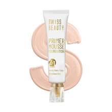 Swiss Beauty Primer Mousse Foundation, Gewichtslose samtige Textur, matte Finish, Naturbeige, 30Ml