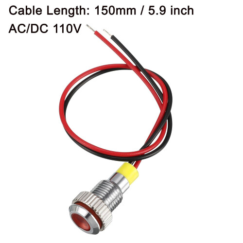 Signal Indicator Light AC/DC 110V 8mm Dash Lamp Flush Panel Mount Red LED Metal Shell 2